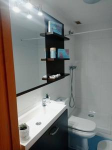 a bathroom with a white sink and a toilet at Acogedor apartamento con piscina y garaje in Huesca