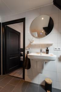 bagno con lavandino e specchio di B&B 'n Drost a Ootmarsum