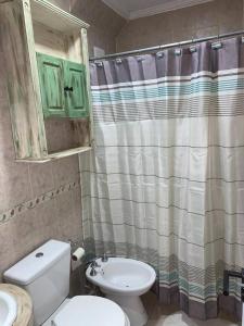 La salle de bains est pourvue de toilettes blanches et d'un lavabo. dans l'établissement Casona centrica alameda Mendoza, à Mendoza
