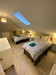 a bedroom with two beds and a skylight at The Nurseries in Boyle