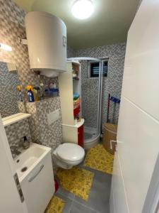 un piccolo bagno con servizi igienici e lavandino di Apartman Stela a Nin