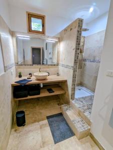 a bathroom with a sink and a shower at Appartement spacieux et charmant in Caumont-sur-Durance