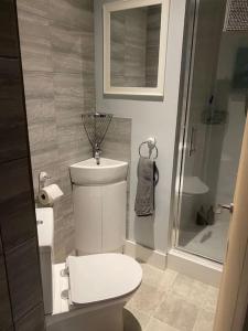 Bathroom sa Cute Studio with kitchen, patio and free parking