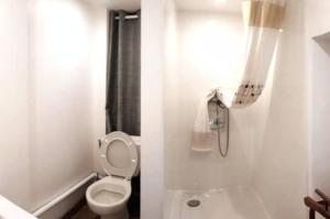 uma casa de banho branca com um WC e um chuveiro em Appartement 2 Pièces à 5 Minutes des Musées em Grasse