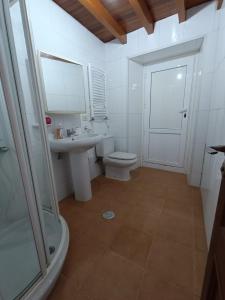 a bathroom with a toilet and a sink and a shower at Casa Pepa de Enrique in Lira