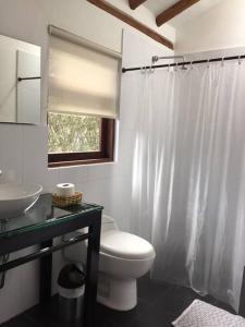 ビージャ・デ・レイバにあるCASAMIGOSの白いバスルーム(トイレ、シンク付)