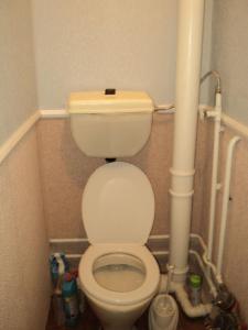 a small bathroom with a toilet with a pipe at Apartment on Vasylia Stusa St, 10 in Bila Tserkva