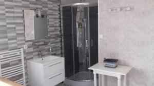 uma casa de banho com um chuveiro, um lavatório e um WC. em ô bout d'la Motte em Voillecomte