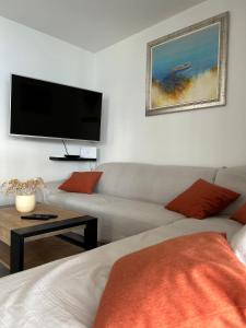 a living room with a couch and a flat screen tv at Apartment Rovci 1 in Slatine