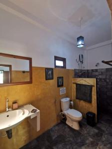a bathroom with a toilet and a sink at Blue skies guest house and restaurant in Tangalle