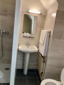 a bathroom with a sink and a toilet at H&ocirc;tel De Champagne in Saint-Dizier