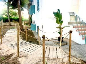 a tree in front of a building with a rope at Apartamentos Luxury Mazagón in Palos de la Frontera +37 photos
