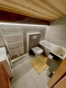 a bathroom with a toilet and a tub and a sink at Roof top Moutain view direct access Morzine Avoriaz in Montriond