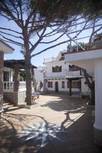 a large white building with a tree in the foreground at Hostal Mar de Frente in Los Caños de Meca