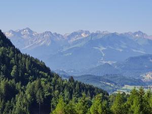vistas a una montaña con árboles y montañas en Ferienhof Hierl, en Burgberg