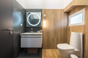 a bathroom with a toilet and a sink and a mirror at Garden Villa Glyfada in Athens +27 photos