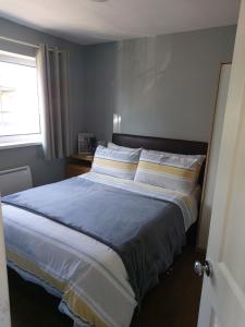 a large bed in a bedroom with a window at Two Little Ducks Holiday Chalet in Knelston