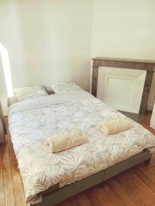 - un lit avec 2 oreillers dans une chambre dans l'établissement Maison Coty - Hypercentre/Plage, au Havre
