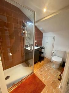 a bathroom with a shower and a toilet at Loft apartment at Villa Leonie in Hyères