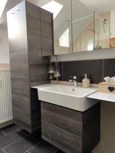 a bathroom with a sink and a mirror at Gemütliches & schönes Apartment in Ichenhausen