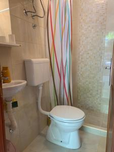 a bathroom with a toilet and a sink and a shower at Guest House Budva in Budva
