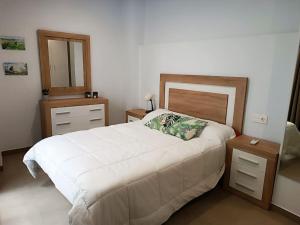 1 dormitorio con 1 cama grande y espejo en Loving Corazones, en Granada