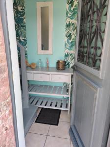 a bathroom with a sink and a mirror at L'Aventurine in Bonnières-sur-Seine