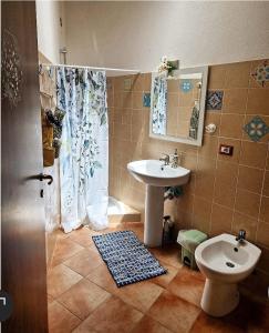 BaradiliDomus de Jara - Casa Usai的带水槽、淋浴和马桶的浴室