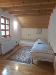 1 Schlafzimmer mit 2 Betten und einem Teppich in der Unterkunft Country Villa Velebit, Sveti Rok, Lika in Sveti Rok