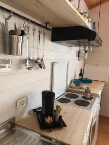 a kitchen with a stove and a counter top at Agriturismo Fattoria Antica Forconia in LʼAquila