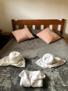 エスケルにあるQuilmeña al Sur departamento céntricoのベッド1台(タオル2枚付)