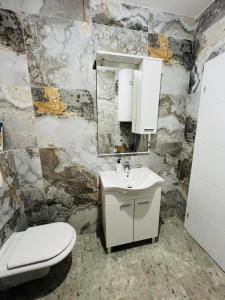 a bathroom with a toilet and a sink at Kuća na vodi Ilma in Kulen Vakuf