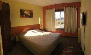 ein Schlafzimmer mit einem großen Bett und einem Fenster in der Unterkunft Italia Inn Hostel in San Carlos de Bariloche