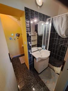 a bathroom with a sink and a mirror at Apartmani Dušica in Lumbarda +42 photos