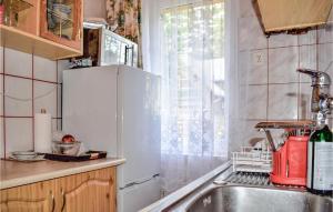 a kitchen with a sink and a white refrigerator at Lovely Home In Rowy With Wifi in Rowy