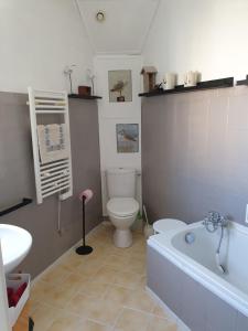 a bathroom with a tub and a toilet and a sink at Maison sur le quai in La Rochelle +25 photos