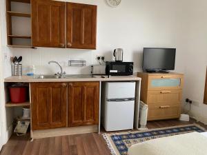 a kitchen with a sink and a microwave at HAGGERSTON in London