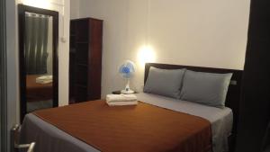 ネガラにあるHotel Arda Baliのベッドルーム1室(ファン付きのベッド1台付)