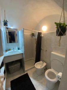 a bathroom with a toilet and a sink and a shower at Casa di Vincenzo in Airole +27 photos