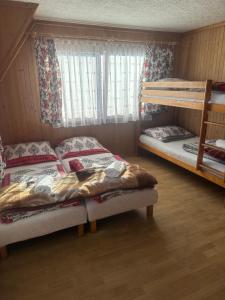 a bedroom with two bunk beds and a window at Pokoje gościnne u Zofii in Bukowina Tatrzańska