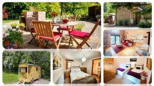 a collage of pictures of a house at River Cottage@Cwm Mill - Riverside Family Holidays in the Black Mountains in Hereford