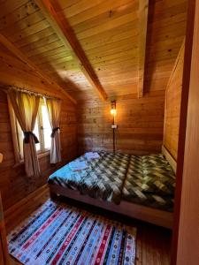a bedroom with a bed in a log cabin at Orahovo Cottages in Virpazar