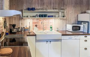 kuchnia ze zlewem i kuchenką mikrofalową w obiekcie Stunning Home In Ronneby With Kitchen w mieście Ronneby