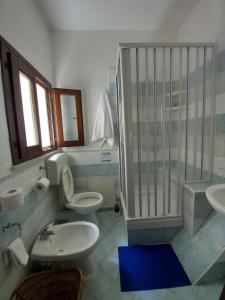 a bathroom with a shower and a toilet and a sink at A casa SCALILLA in Palermo +7 photos