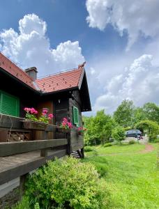 a house with flowers on the side of it at Apartments Montana in Fužine