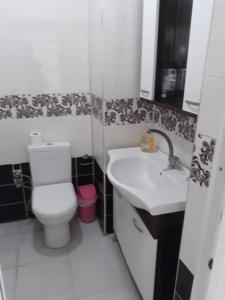 a bathroom with a toilet and a sink at SARIMSAKLI PLAJINA 0 METRE DENİZ MANZARALI LÜX DAİRE in Ayvalık