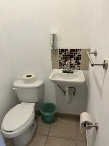 a bathroom with a toilet and a sink at Casa Baltazar in Santa María Tonantzintla
