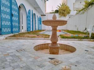a fountain in the middle of a courtyard at Dar Soltana in Sidi Daoud