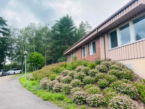 un edificio con un cespuglio di fronte a una casa di Kampus Sippola a Sippola