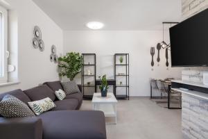a living room with a couch and a tv at Apartmants Belvedere Rijeka in Rijeka